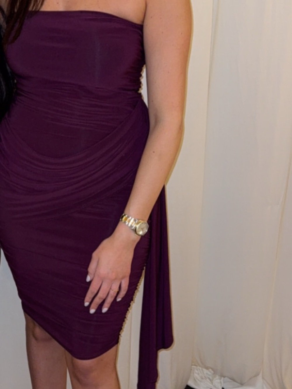 Fashion Nova Strapless Ruched Bodycon Dress - Plum Purple